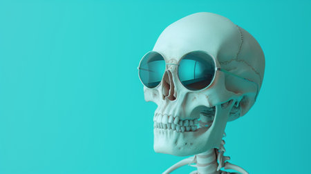 A skeleton wearing sunglasses and a blue background, AIの素材