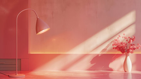 A lamp in a room with pink walls and flowers, AIの素材
