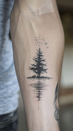 A tattoo of a tree on the arm with water, AIの素材