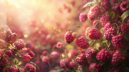 A bunch of raspberries are growing in a field, AIの素材