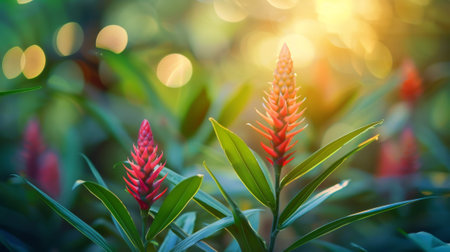 A close up of a plant with bright red flowers, AIの素材