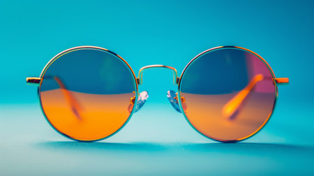 A pair of a close up view of some sunglasses with orange lenses, AIの素材