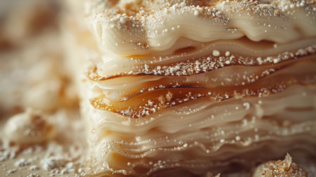 A close up of a piece of cake with powdered sugar on it, AIの素材