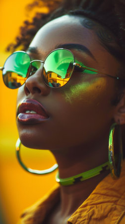 A woman with green sunglasses and a gold chain necklace, AIの素材