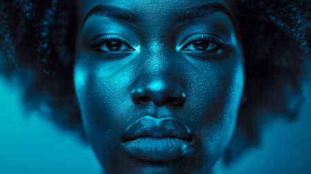 A close up of a woman with blue skin and black hair, AIの素材