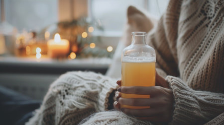 A person holding a glass of liquid in their hands, AIの素材