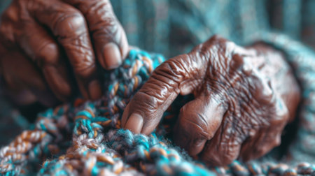 A close up of a persons hands working on some yarn, AIの素材
