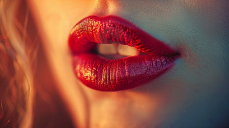 A close up of a womans lips with red lipstick, AIの素材