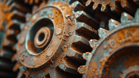 A close up of a bunch of gears that are rusty, AIの素材