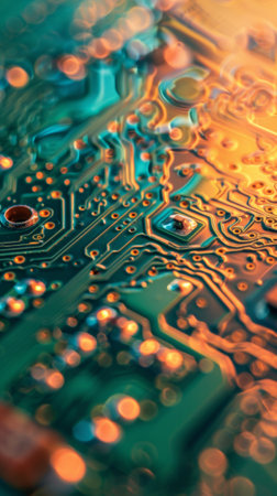 A close up of a circuit board with many different colors, AIの素材