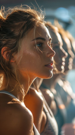 A group of women in a row with their hair up, AIの素材