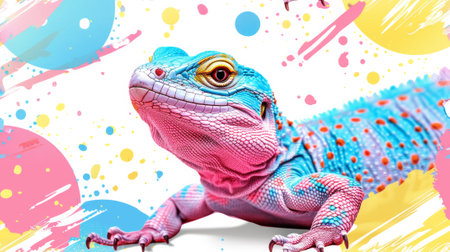 A colorful lizard with bright colors on a white background, AIの素材