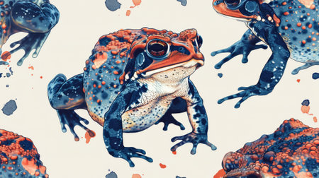 A pattern of a frog with spots and blue eyes on white background, AIの素材