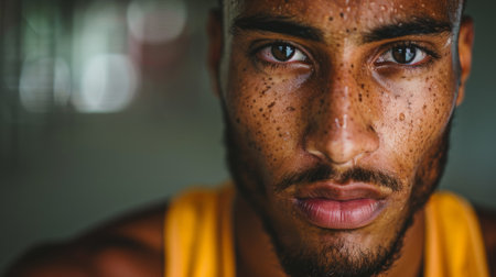 A close up of a man with freckles on his face, AIの素材