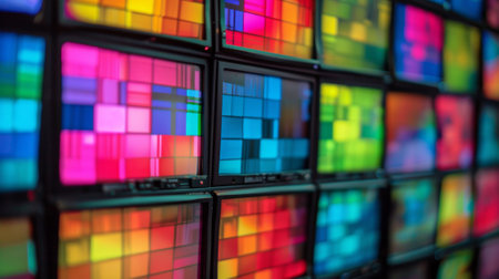 A large number of television screens are shown in a pattern, AIの素材