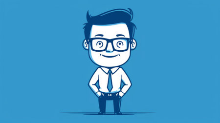 A cartoon of a man with glasses and tie standing, AIの素材