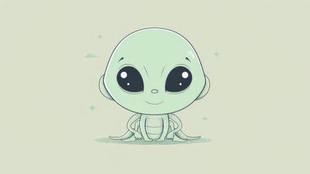 A cartoon drawing of a small alien sitting on the ground, AIの素材