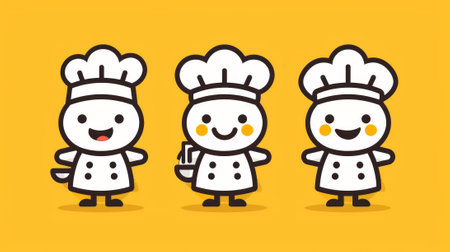 Three cartoon chefs with different expressions on their faces, AIの素材