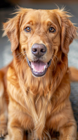 A close up of a dog sitting on the floor with its tongue out, AIの素材