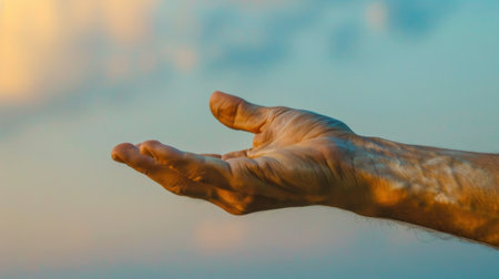 A man reaching out to the sky with his hand, AIの素材