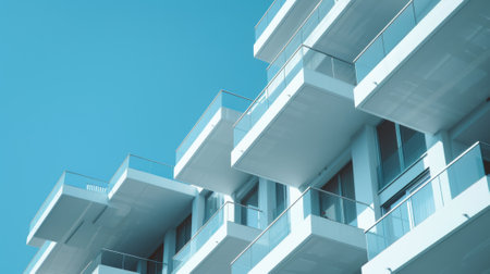 A close up of a building with balconies and windows, AIの素材