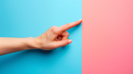A hand pointing at a pink and blue wall with the finger, AIの素材
