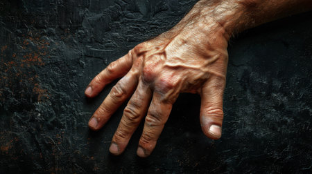 A close up of a mans hand with wrinkled skin, AIの素材