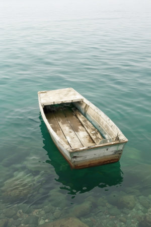 A small boat floating in the middle of a body of water, AIの素材