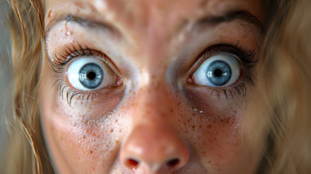 A woman with blue eyes and blonde hair is looking at the camera, AIの素材