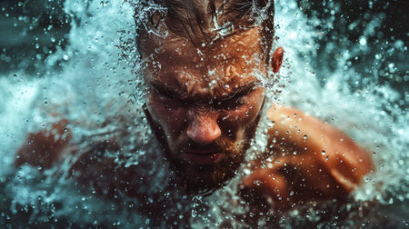 A man swimming in the water with his eyes open, AIの素材