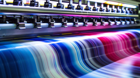 A machine that is making a colorful fabric on the screen, AIの素材