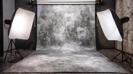 A photo studio with a gray background and two lights, AIの素材