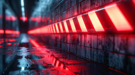 A red and white lights are on a wall in the dark, AIの素材