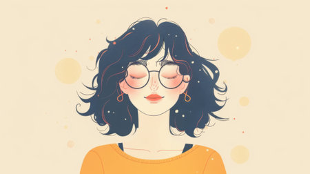 A woman with glasses and a black wig is shown, AIの素材