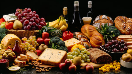 A table with a variety of fruits and vegetables on it, AIの素材