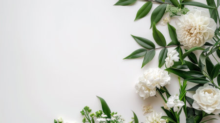A white and green flowers are arranged on a table, AIの素材