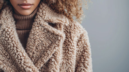 A woman with curly hair wearing a fur coat and glasses, AIの素材