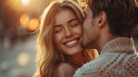 A man and woman kissing each other on the cheek, AIの素材