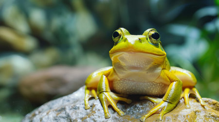 A frog sitting on a rock in the middle of some water, AIの素材