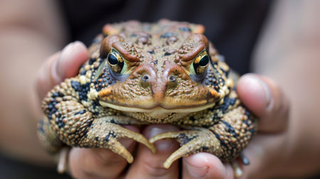 A person holding a large toad in their hands, AIの素材