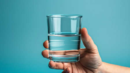 A person holding a glass of water with blue background, AIの素材
