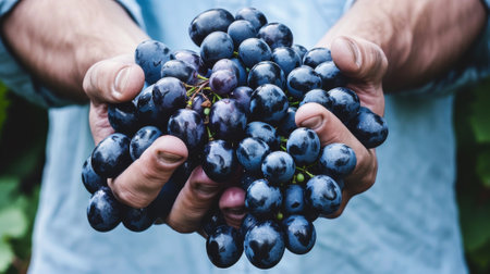 A man holding a bunch of grapes in his hands, AIの素材