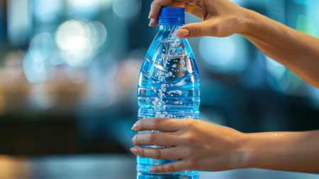 A person is filling a bottle with water from the tap, AIの素材