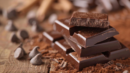 A pile of chocolate bars and some small pieces on a table, AI