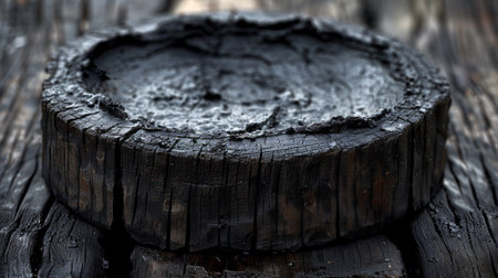 A close up of a wooden bowl sitting on top of some wood, AIの素材