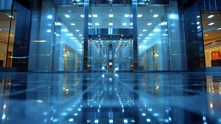 A glass door with a reflection of the inside and outside, AIの素材