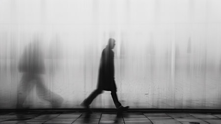 A man walking down a street with blurred background, AIの素材