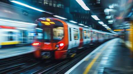 A train is moving down the tracks at a fast speed, AIの素材