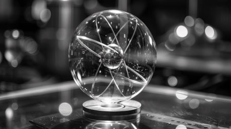 A glass object on a table with black and white background, AIの素材