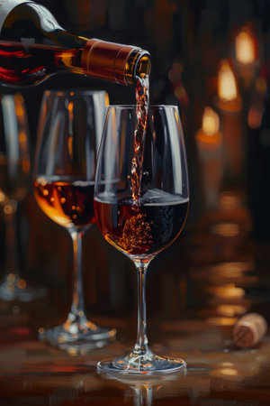 A wine being poured into a glass on the table, AIの素材